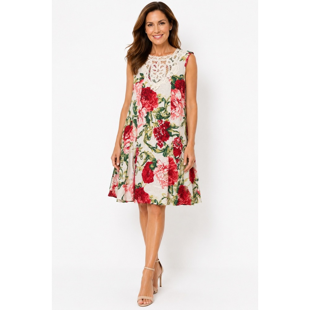 American Living Womens Floral Fit & Flare Dress White Pink Size 16 NWT